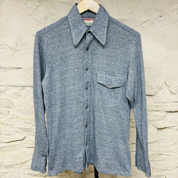 Puccini di Roma Vintage 60s 70s Knit Dagger Collar Spread Button Up Shirt - Picture 1 of 7